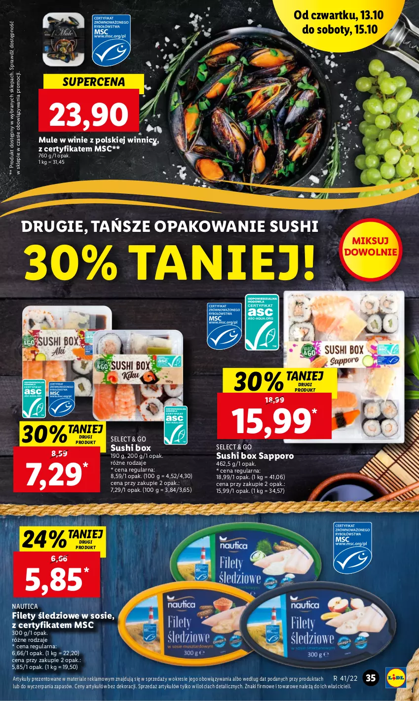 Gazetka promocyjna Lidl - GAZETKA - ważna 13.10 do 15.10.2022 - strona 35 - produkty: Mule, Por, Sos, Sushi