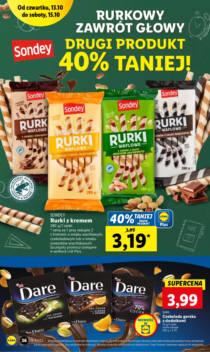 Gazetka promocyjna Lidl - GAZETKA - ważna 13.10 do 15.10.2022 - strona 36 - produkty: Czekolada, Czekolada gorzka, Rurki