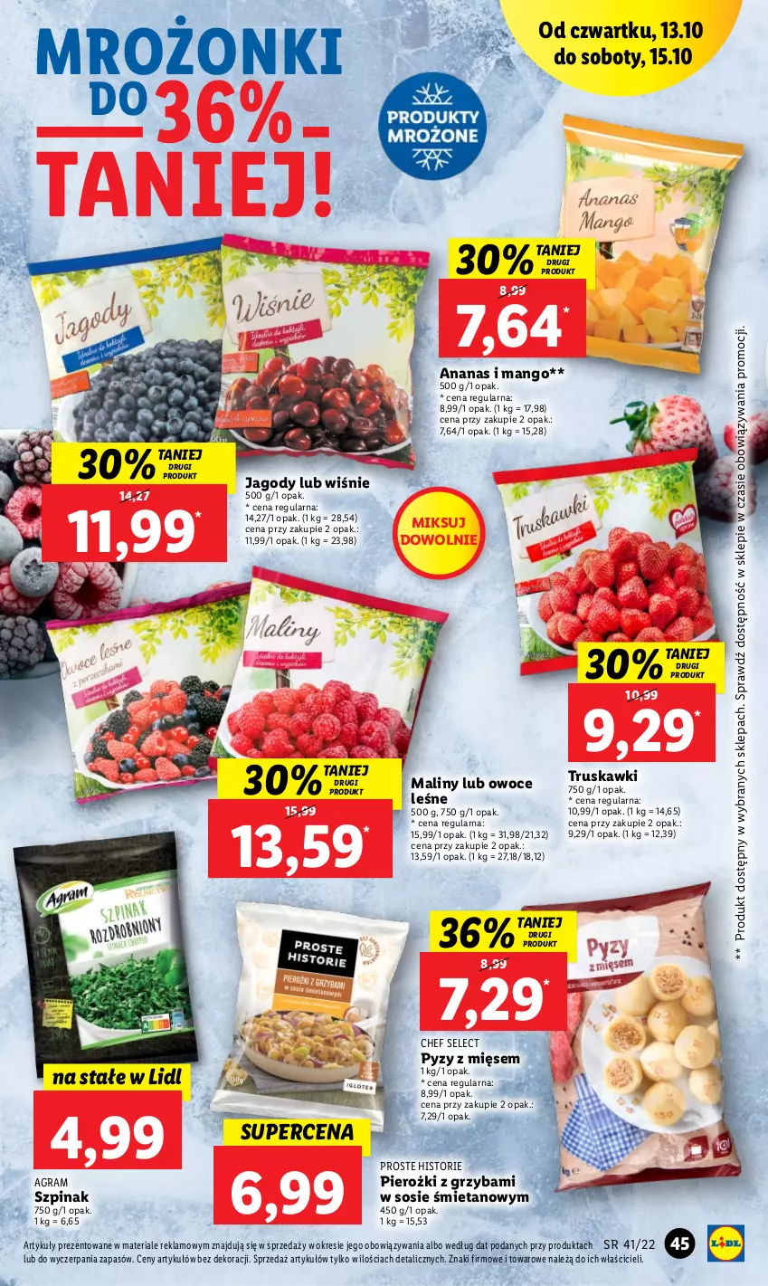 Gazetka promocyjna Lidl - GAZETKA - ważna 13.10 do 15.10.2022 - strona 45 - produkty: Ananas, Gra, Jagody, Maliny, Mango, Owoce, Sos, Szpinak, Truskawki