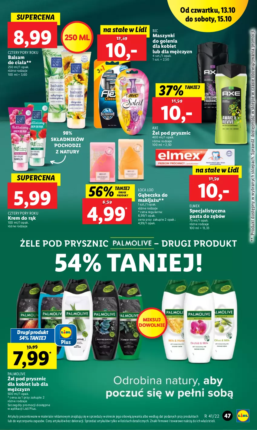 Gazetka promocyjna Lidl - GAZETKA - ważna 13.10 do 15.10.2022 - strona 47 - produkty: Balsam do ciała, BIC, Elmex, Krem do rąk, Makijaż, Palmolive, Pasta do zębów, Por