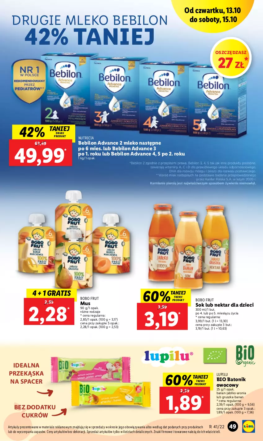 Gazetka promocyjna Lidl - GAZETKA - ważna 13.10 do 15.10.2022 - strona 49 - produkty: Acer, Aronia, Baton, BEBILON, Bio Batonik, Dzieci, Gra, Mleko, Mleko Bebilon, Mus, Nektar, O nas, Sok, Tonik