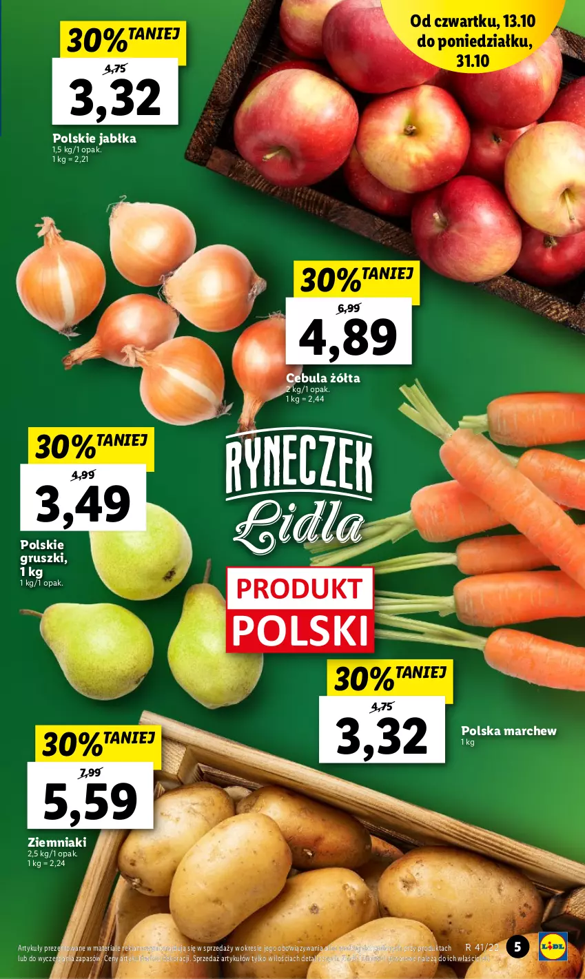 Gazetka promocyjna Lidl - GAZETKA - ważna 13.10 do 15.10.2022 - strona 5 - produkty: Cebula, Gruszki, Jabłka, Ziemniaki