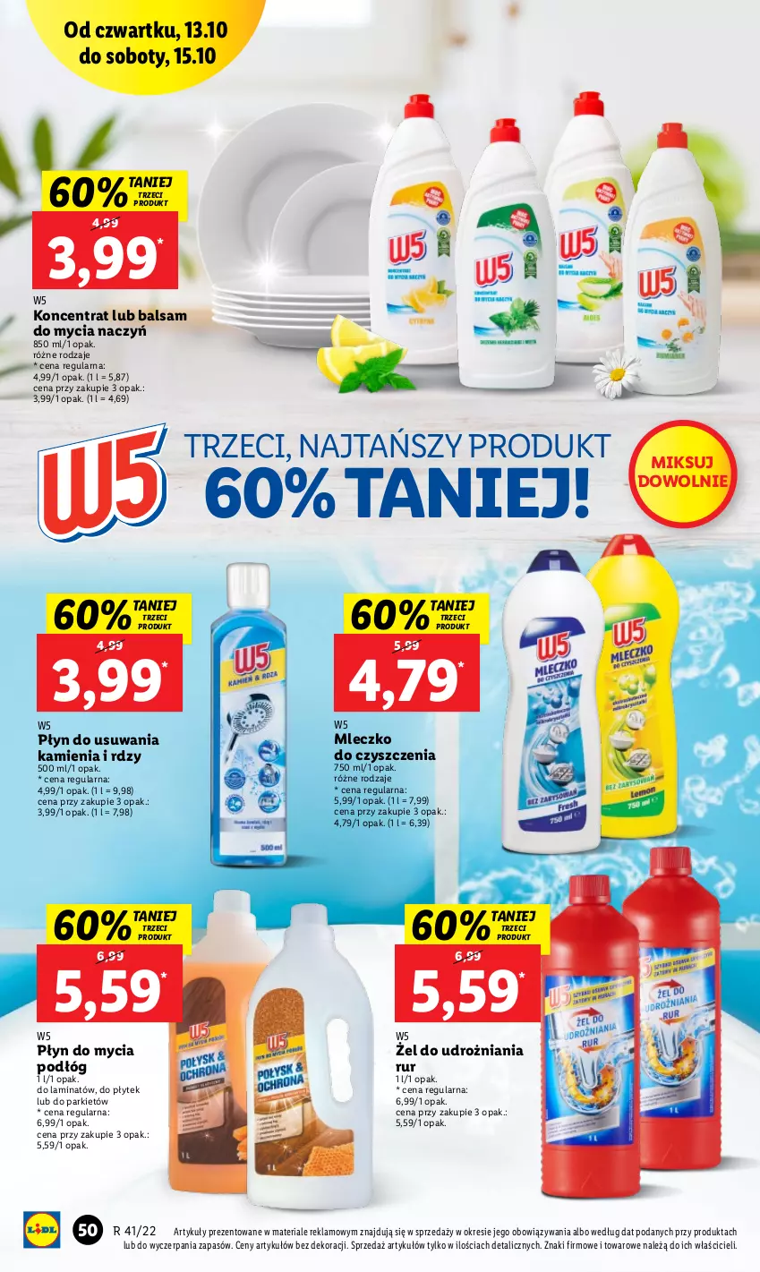 Gazetka promocyjna Lidl - GAZETKA - ważna 13.10 do 15.10.2022 - strona 50 - produkty: Balsam do mycia naczyń, Do mycia naczyń, Mleczko, Płyn do mycia, Płyn do mycia podłóg