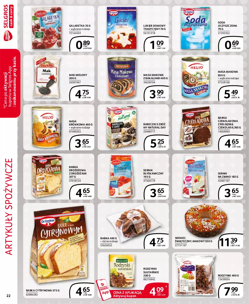 Gazetka promocyjna Selgros - Extra Oferta - ważna 01.03 do 31.03.2021 - strona 22 - produkty: Artykuły spożywcze, Babeczki, Babka, Gala, Galaretka, LG, Mak mielony, Masa krówkowa, Rodzynki, Ser, Soda oczyszczona, Wieniec