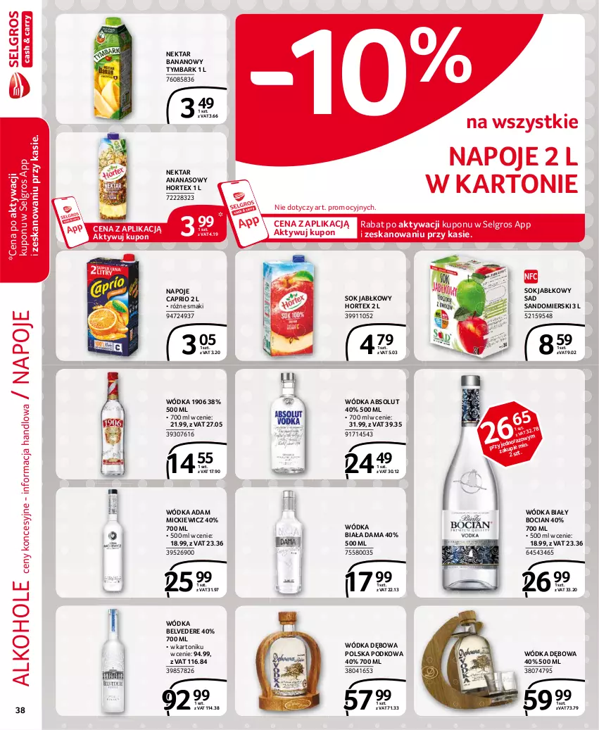 Gazetka promocyjna Selgros - Extra Oferta - ważna 01.03 do 31.03.2021 - strona 38 - produkty: Absolut, Alkohole, Ananas, Biały Bocian, Hortex, LG, Napoje, Nektar, Nektar bananowy, Sok, Sok jabłkowy, Tonik, Tymbark, Wódka