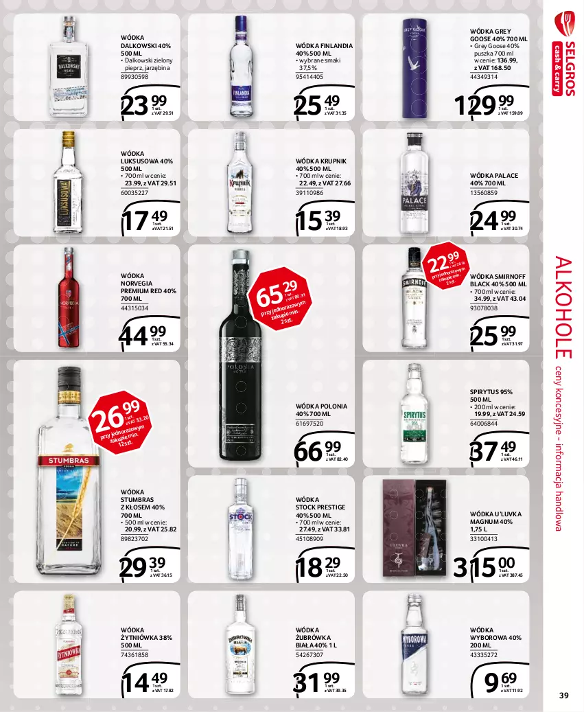 Gazetka promocyjna Selgros - Extra Oferta - ważna 01.03 do 31.03.2021 - strona 39 - produkty: Alkohole, Finlandia, Krupnik, Lack, Pieprz, Stock, Wódka, Wyborowa