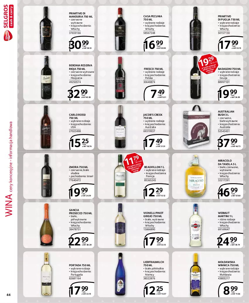 Gazetka promocyjna Selgros - Extra Oferta - ważna 01.03 do 31.03.2021 - strona 44 - produkty: Carlo Rossi, Fresco, Gancia, Martini, Pinot Grigio, Por, Portada, Prosecco, Rioja, Ser