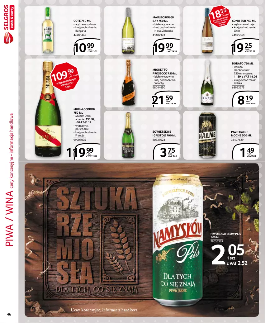 Gazetka promocyjna Selgros - Extra Oferta - ważna 01.03 do 31.03.2021 - strona 46 - produkty: Lack, Mionetto, Namysłów, Piwa, Piwo, Prosecco, Sowietskoje Igristoje