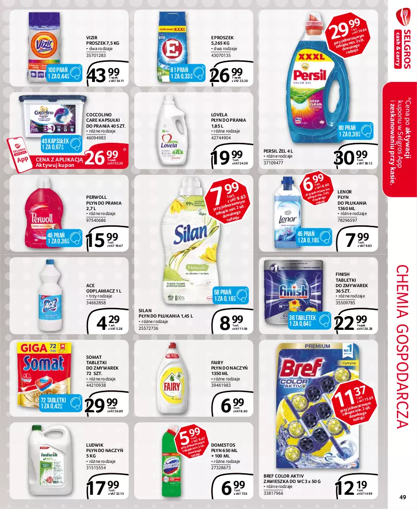 Gazetka promocyjna Selgros - Extra Oferta - ważna 01.03 do 31.03.2021 - strona 49 - produkty: Bref, Coccolino, Domestos, Fa, Fairy, Finish, Kapsułki do prania, Lenor, LG, Lovela, Ludwik, Odplamiacz, Persil, Perwoll, Płyn do płukania, Płyn do prania, Silan, Somat, Tablet, Vizir, Zawieszka do wc