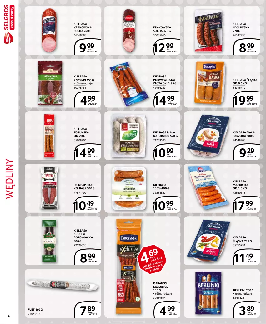 Gazetka promocyjna Selgros - Extra Oferta - ważna 01.03 do 31.03.2021 - strona 6 - produkty: Berlinki, Kabanos, Kiełbasa, Kiełbasa biała, Kiełbasa krakowska, Kiełbasa krucha, Kiełbasa podwawelska, Kiełbasa śląska, Wawel