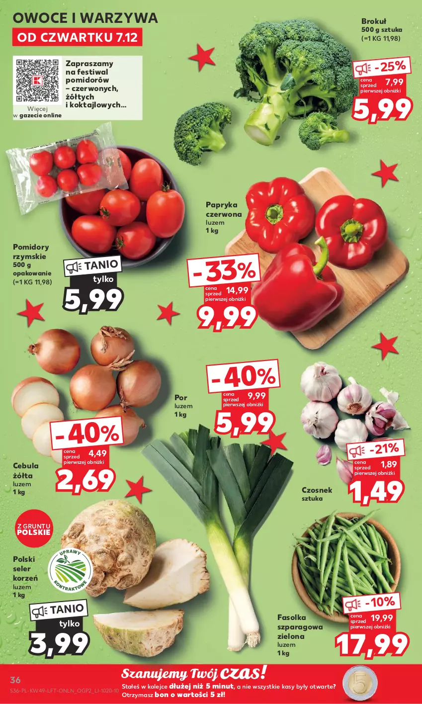 Gazetka promocyjna Kaufland - Gazetka tygodnia - ważna 07.12 do 13.12.2023 - strona 36 - produkty: Cebula, Czosnek, Fa, Grunt, Olej, Owoce, Papryka, Papryka czerwona, Pomidory, Por, Seler korzeń, Warzywa