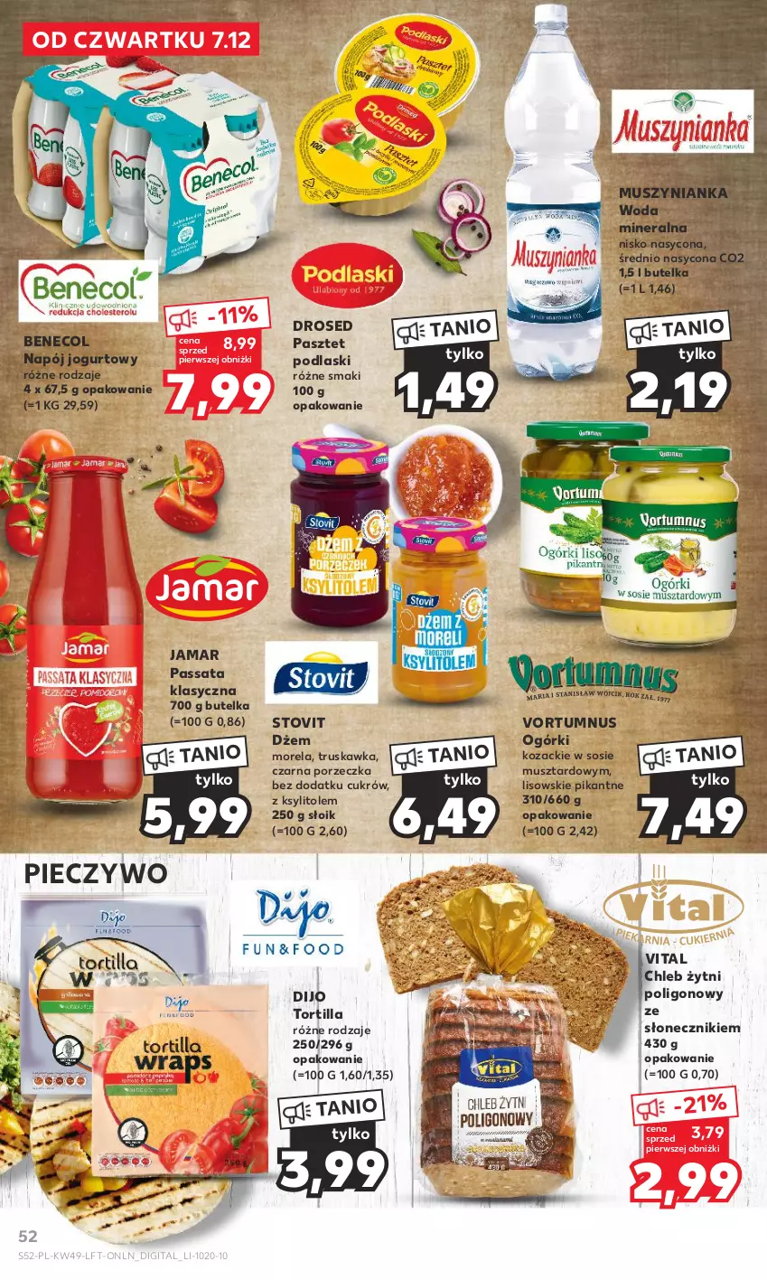 Gazetka promocyjna Kaufland - Gazetka tygodnia - ważna 07.12 do 13.12.2023 - strona 52 - produkty: Benecol, Chleb, Dżem, Jogurt, Ksylitol, Morela, Mus, Muszynianka, Napój, Napój jogurtowy, O nas, Pasztet, Piec, Pieczywo, Podlaski, Por, Sos, Tortilla, Woda, Woda mineralna