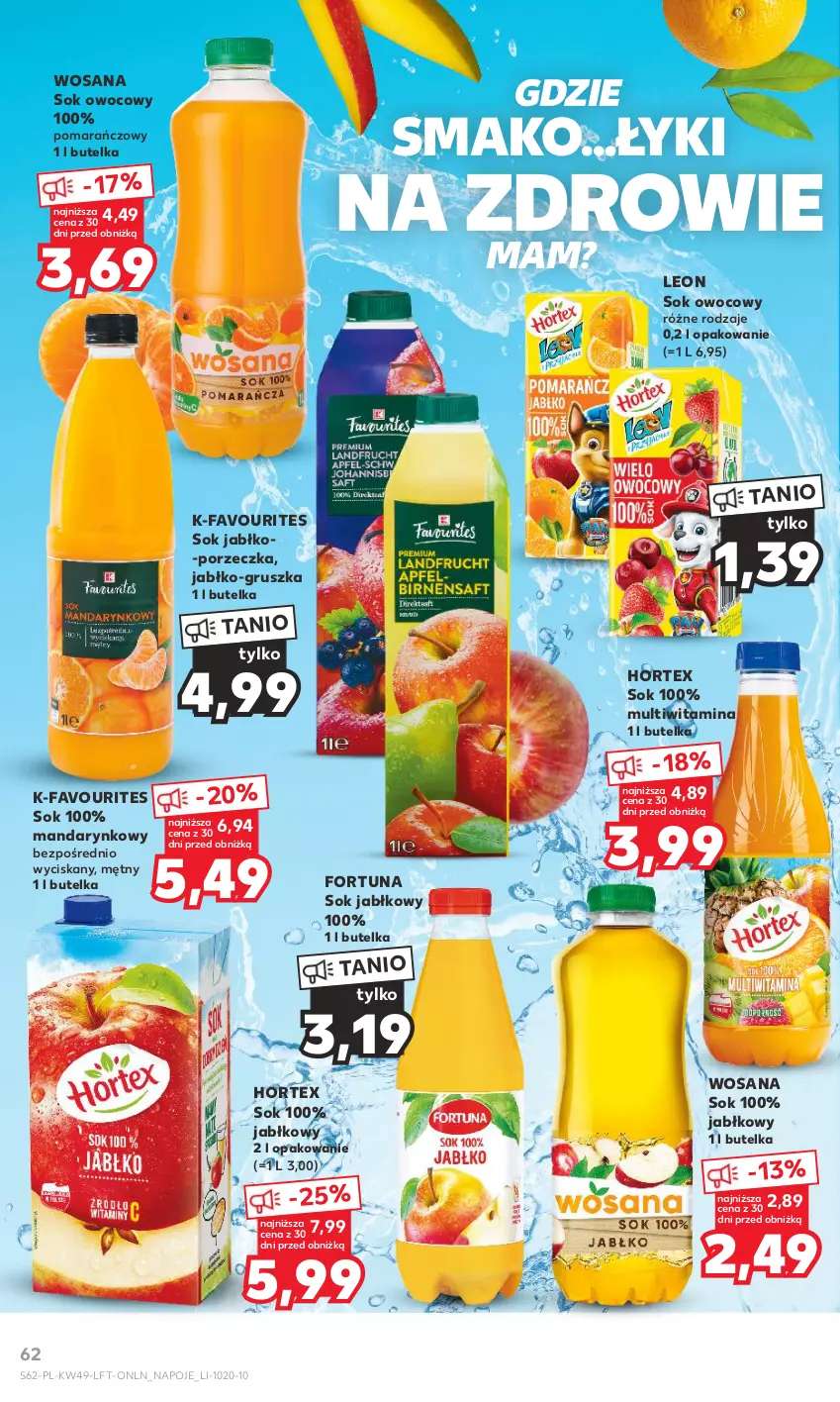 Gazetka promocyjna Kaufland - Gazetka tygodnia - ważna 07.12 do 13.12.2023 - strona 62 - produkty: Fa, Fortuna, Hortex, Leon, Napoje, Por, Sok, Sok jabłkowy, Wosana, Zdrowie