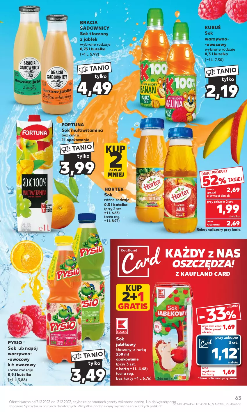 Gazetka promocyjna Kaufland - Gazetka tygodnia - ważna 07.12 do 13.12.2023 - strona 63 - produkty: Fortuna, Gra, Hortex, Kubuś, Napój, Napoje, Sok, Sok jabłkowy