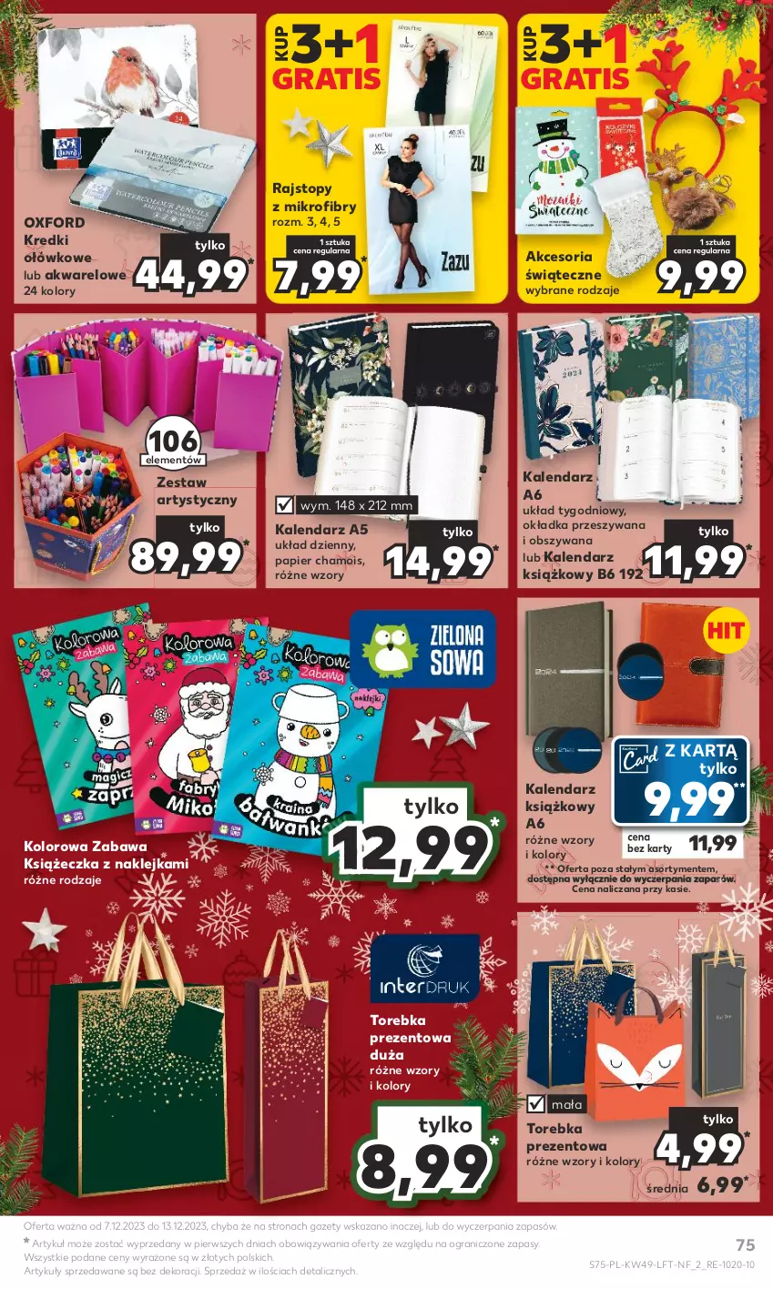 Gazetka promocyjna Kaufland - Gazetka tygodnia - ważna 07.12 do 13.12.2023 - strona 75 - produkty: Gra, Kalendarz, Klej, Papier, Rajstopy, Top, Torebka