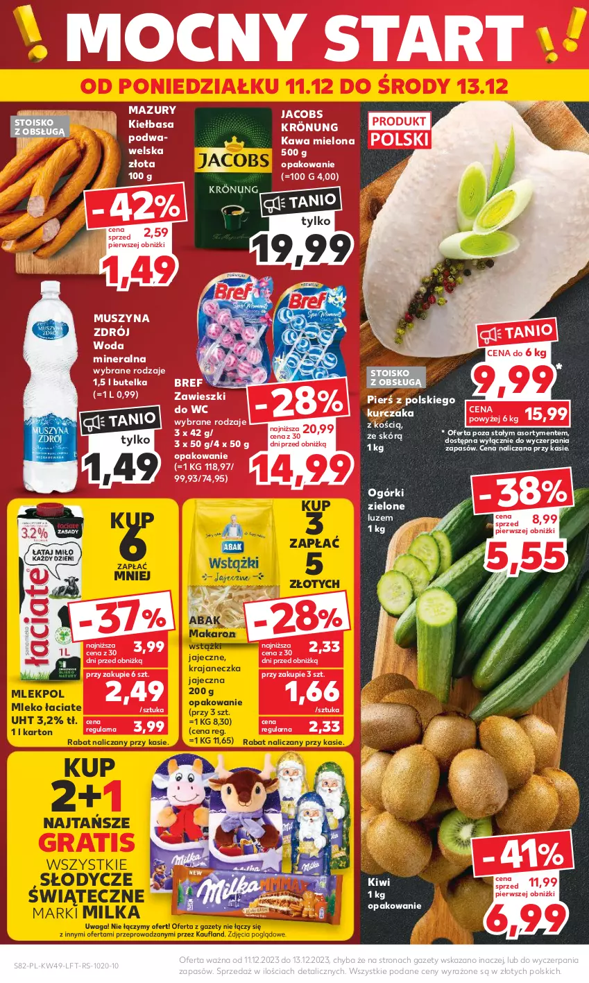 Gazetka promocyjna Kaufland - Gazetka tygodnia - ważna 07.12 do 13.12.2023 - strona 82 - produkty: Bref, Gra, Jacobs, Jacobs Krönung, Kawa, Kawa mielona, Kiełbasa, Kiełbasa podwawelska, Kiwi, Kurczak, Makaron, Milka, Mleko, Mus, Szyna, Waga, Wawel, Woda, Woda mineralna, Zawieszki