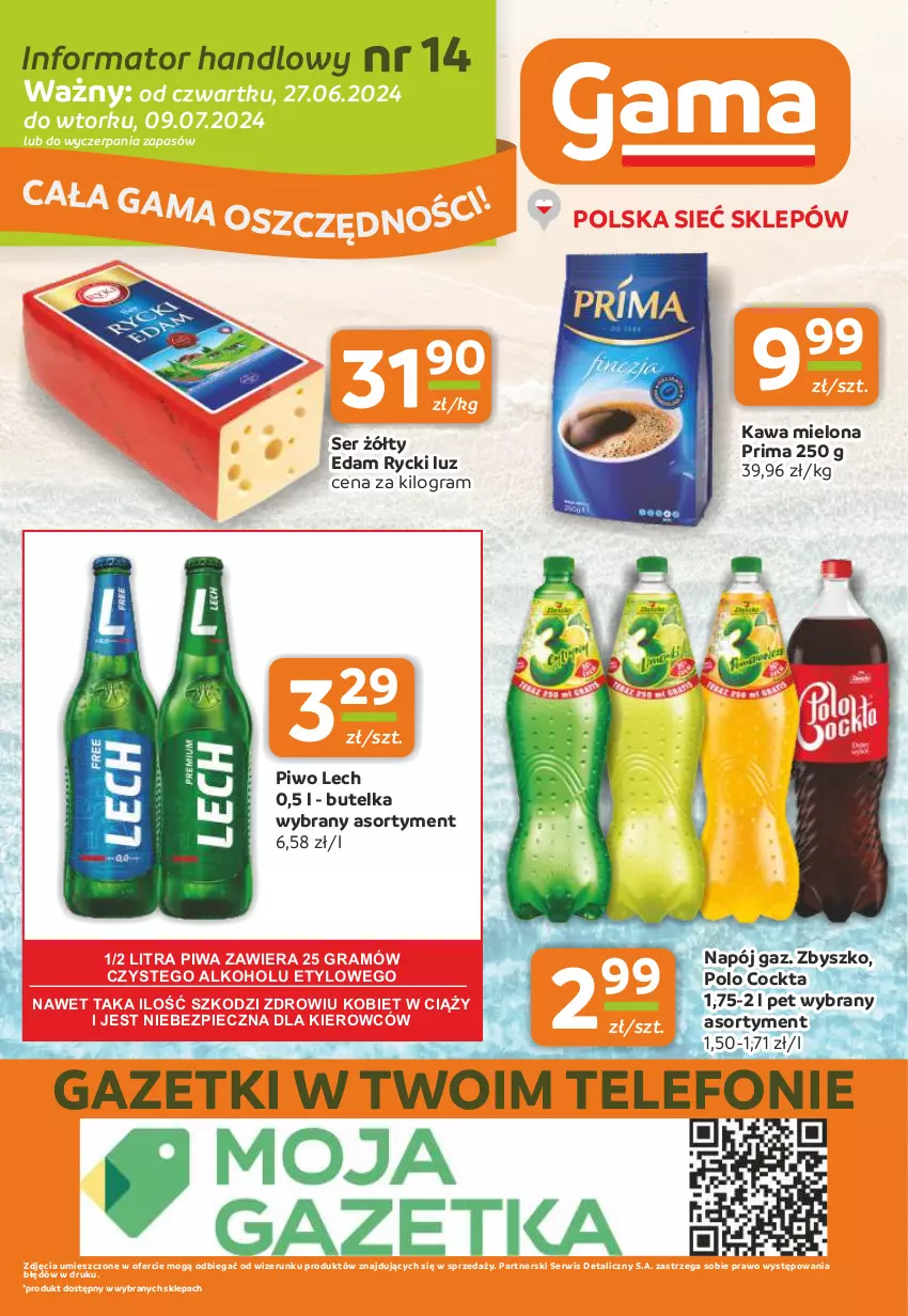 Gazetka promocyjna Gama - Gazetka Gama - ważna 27.06 do 09.07.2024 - strona 12 - produkty: Edam, Gra, Kawa, Kawa mielona, Napój, Piec, Piwa, Piwo, Prima, Ser, Telefon