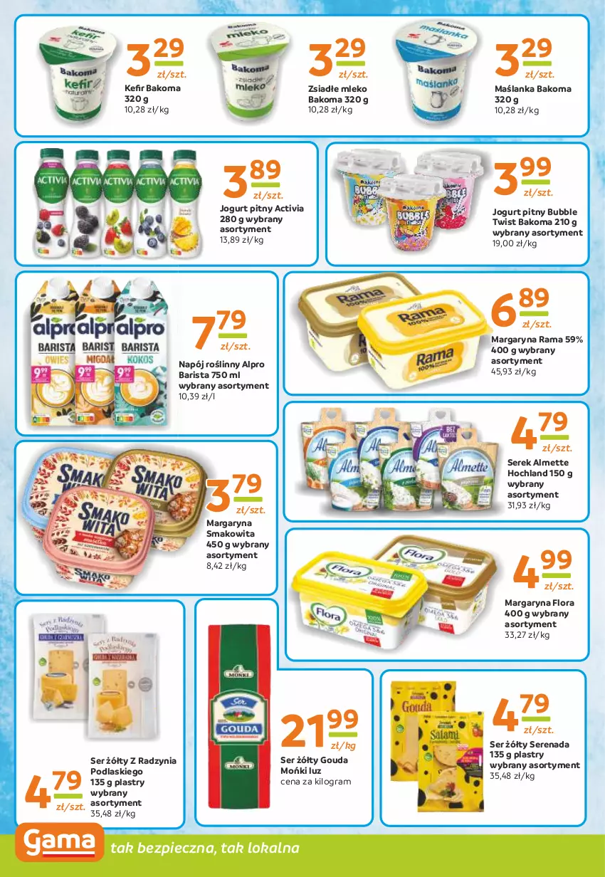 Gazetka promocyjna Gama - Gazetka Gama - ważna 27.06 do 09.07.2024 - strona 6 - produkty: Activia, Almette, Alpro, Bakoma, Flora, Gouda, Gra, Hochland, Jogurt, Jogurt pitny, Margaryna, Maślanka, Mleko, Napój, Napój roślinny, Piec, Podlaski, Rama, Ser, Serek, Smakowita