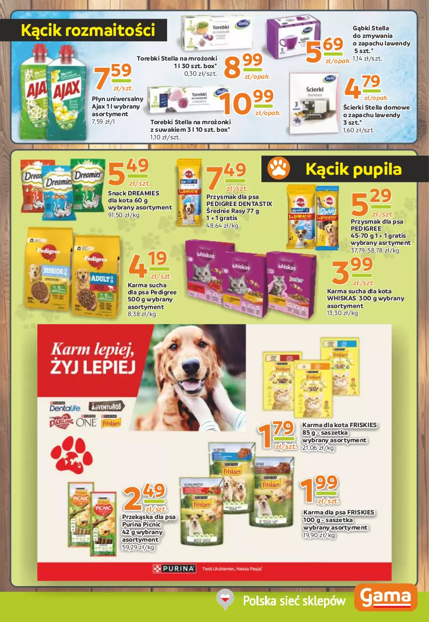 Gazetka promocyjna Gama - Gazetka Gama - ważna 27.06 do 09.07.2024 - strona 9 - produkty: Ajax, Friskies, Gra, Pedigree, Przysmak dla psa, Pur, Purina, Whiskas