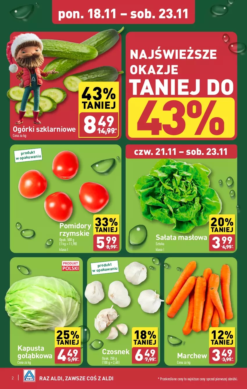 Gazetka promocyjna Aldi - Farmer ALDIK poleca świeże owoce i warzywa - ważna 18.11 do 23.11.2024 - strona 2 - produkty: Czosnek, Masło, Pomidory, Sałat, Sałata masłowa