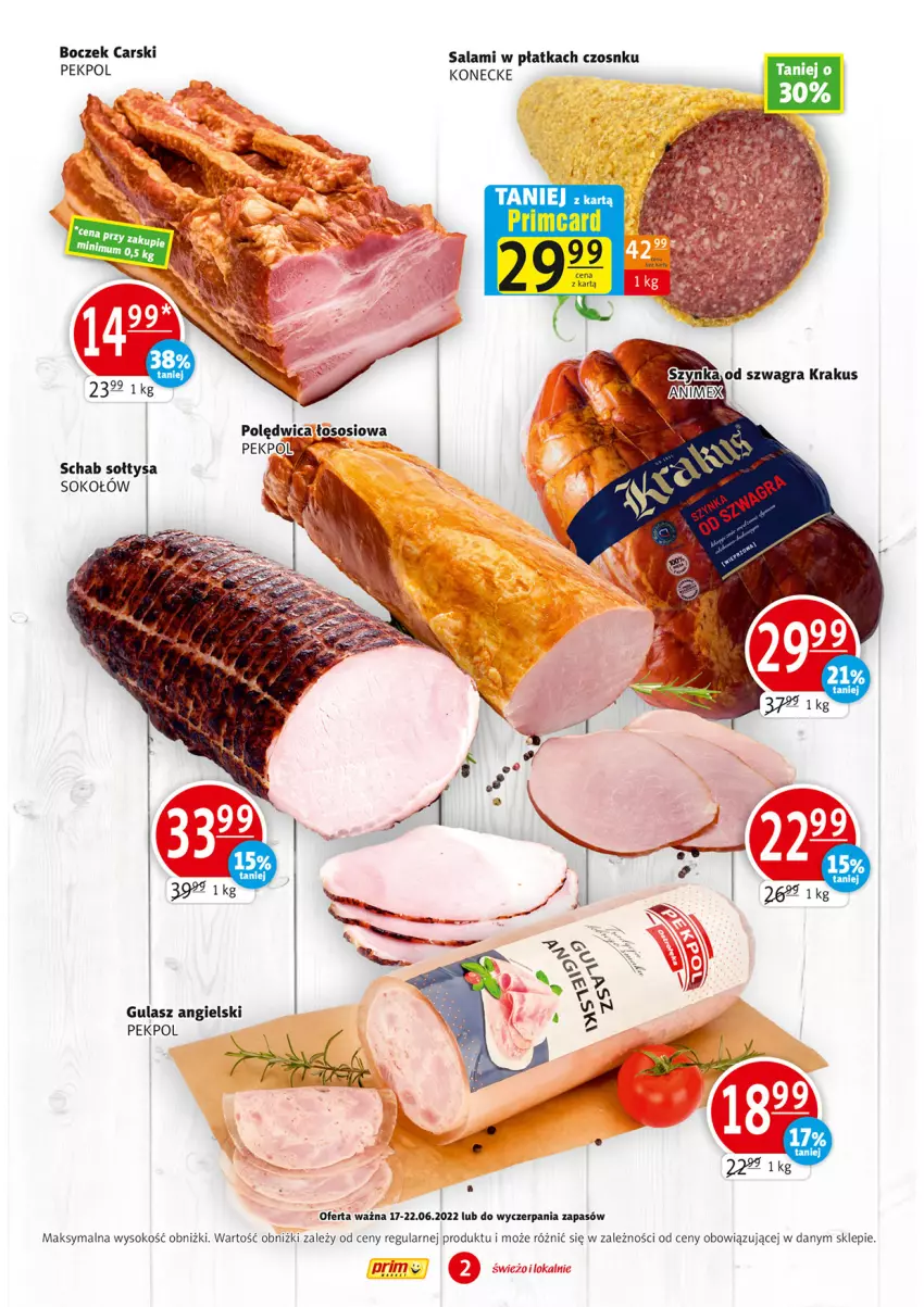 Gazetka promocyjna Prim Market - ważna 17.06 do 22.06.2022 - strona 2 - produkty: Boczek, Cars, Pekpol, Salami, Sok, Sokołów