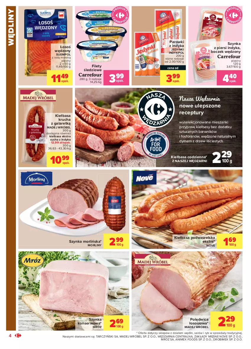 Gazetka promocyjna Carrefour - Gazetka Market - ważna 03.05 do 15.05.2021 - strona 4 - produkty: Boczek, Drobimex, Gala, Kiełbasa, Kiełbasa krucha, Kiełbasa podwawelska, Madej Wróbel, Morliny, Parówki, Parówki z indyka, Polędwica, Ser, Sos, Suempol, Szynka, Szynka konserwowa, Tarczyński, Wawel