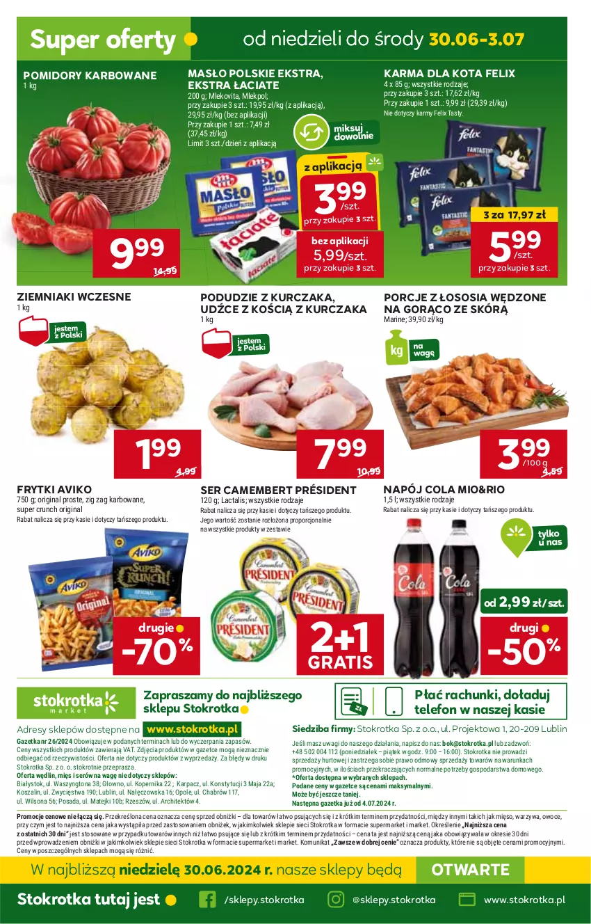 Gazetka promocyjna Stokrotka - Market - ważna 27.06 do 03.07.2024 - strona 19 - produkty: Camembert, Dres, Felix, Frytki, Gra, HP, JBL, Kurczak, Masło, Napój, Podudzie z kurczaka, Pomidory, Por, Président, Ser, Sos, Telefon, Ziemniaki