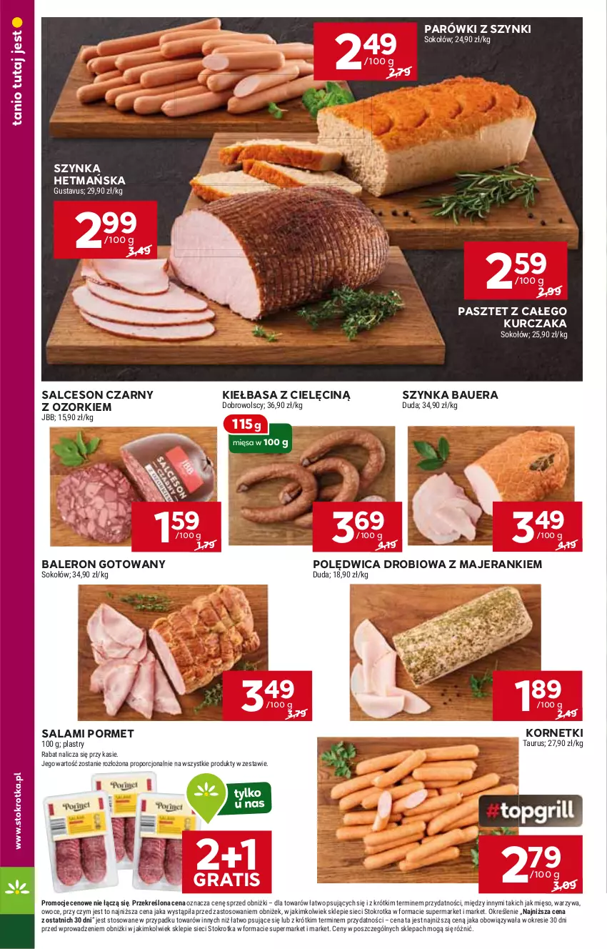 Gazetka promocyjna Stokrotka - Market - ważna 27.06 do 03.07.2024 - strona 6 - produkty: Gra, HP, Kiełbasa, Kurczak, Parówki, Parówki z szynki, Pasztet, Polędwica, Por, Salami, Salceson, Sos, Szynka