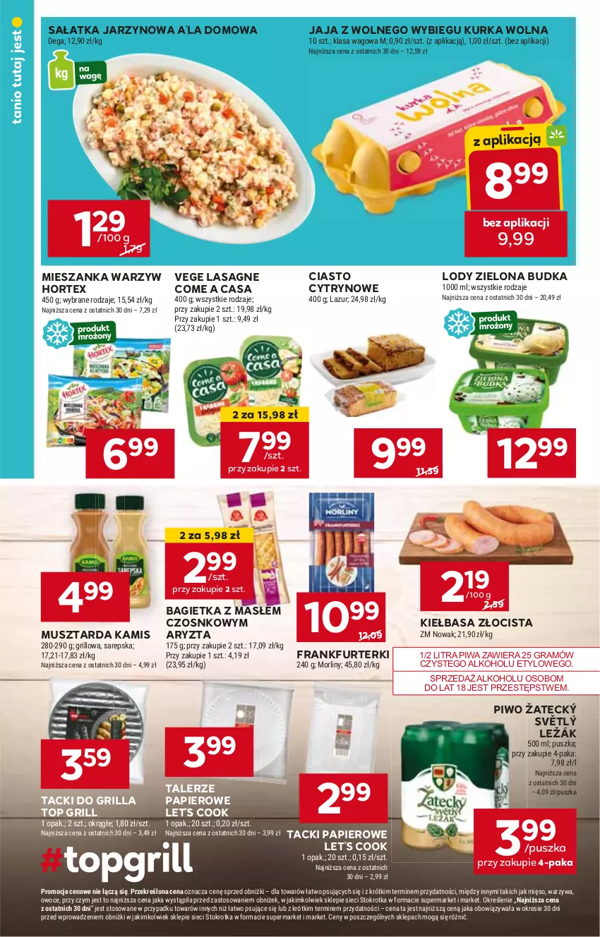 Gazetka promocyjna Stokrotka - Market - ważna 27.06 do 03.07.2024 - strona 8 - produkty: Bagietka, Frankfurterki, Gra, Grill, Hortex, HP, Jaja, Jaja z wolnego wybiegu, Kamis, Kiełbasa, Lasagne, Lody, Mieszanka warzyw, Mus, Musztarda, Papier, Piwa, Piwo, Sałat, Sałatka, Talerz, Top, Zielona Budka