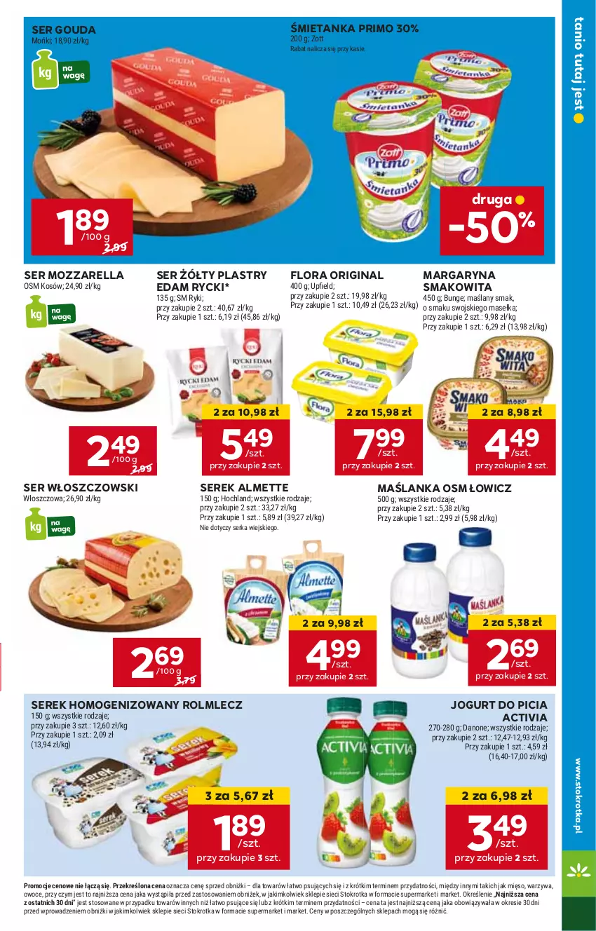 Gazetka promocyjna Stokrotka - Market - ważna 27.06 do 03.07.2024 - strona 9 - produkty: Activia, Almette, Edam, Flora, Gin, Gouda, HP, Jogurt, Margaryna, Maślanka, Mozzarella, Rolmlecz, Ser, Serek, Serek homogenizowany, Smakowita, Włoszczowski