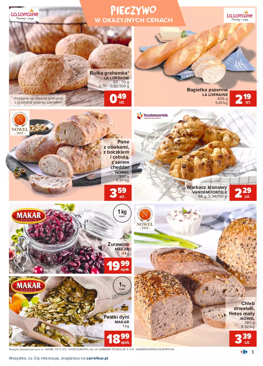 Gazetka promocyjna Carrefour - Gazetka Targi świeżości - ważna 26.07 do 02.08.2021 - strona 3 - produkty: Bagietka, Bagietka pszenna, Bułka, Bułka grahamka, Cheddar, Chleb, Gra, Koc, Pestki dyni, Piec, Pieczywo, Ser