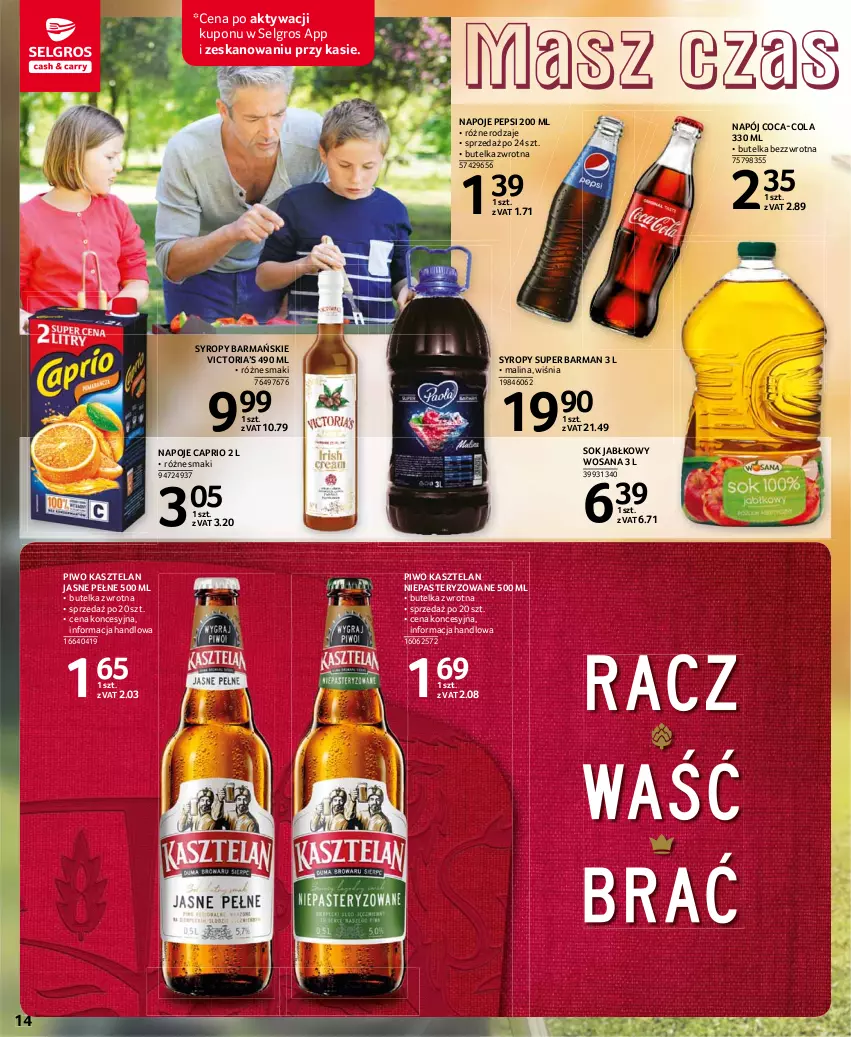 Gazetka promocyjna Selgros - Katalog Grill - ważna 15.04 do 28.04.2021 - strona 14 - produkty: Coca-Cola, Kasztelan, LG, Napój, Napoje, Pepsi, Piwo, Sok, Sok jabłkowy, Syrop, Syropy, Wosana