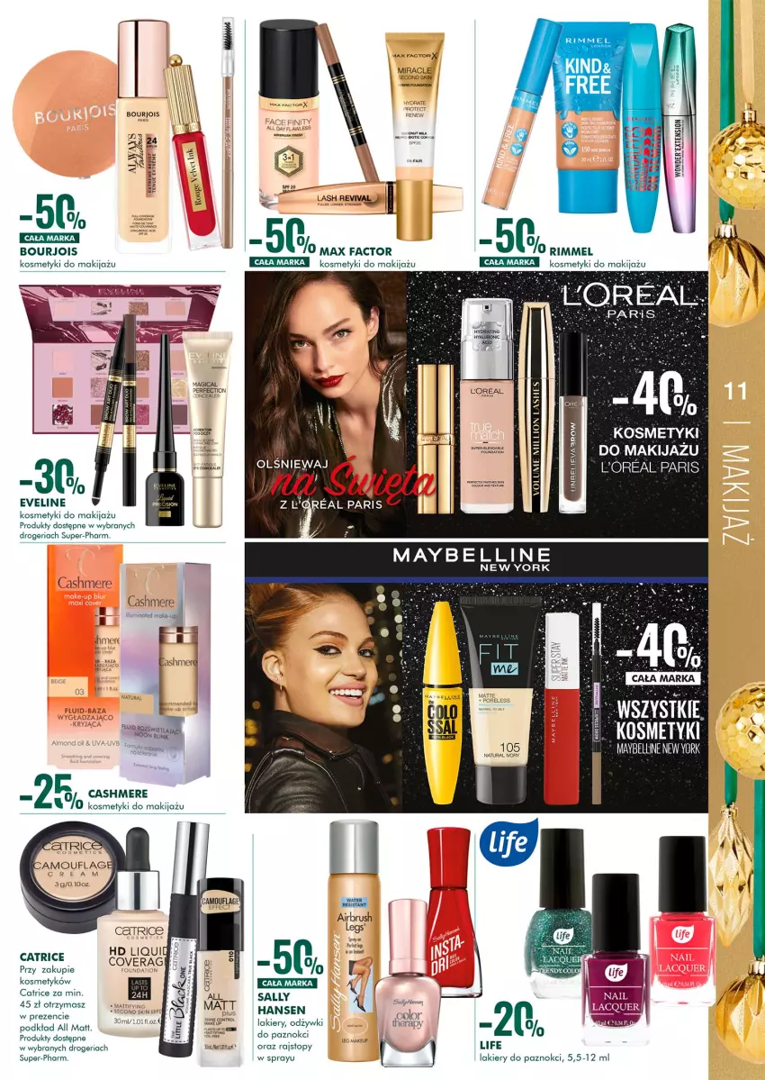 Gazetka promocyjna Super Pharm - Gazetka - ważna 13.12 do 24.12.2021 - strona 11 - produkty: Bell, Bourjois, Catrice, Eveline, Fa, Lakier, Lion, Makijaż, Maybelline, Podkład, Rajstopy, Top