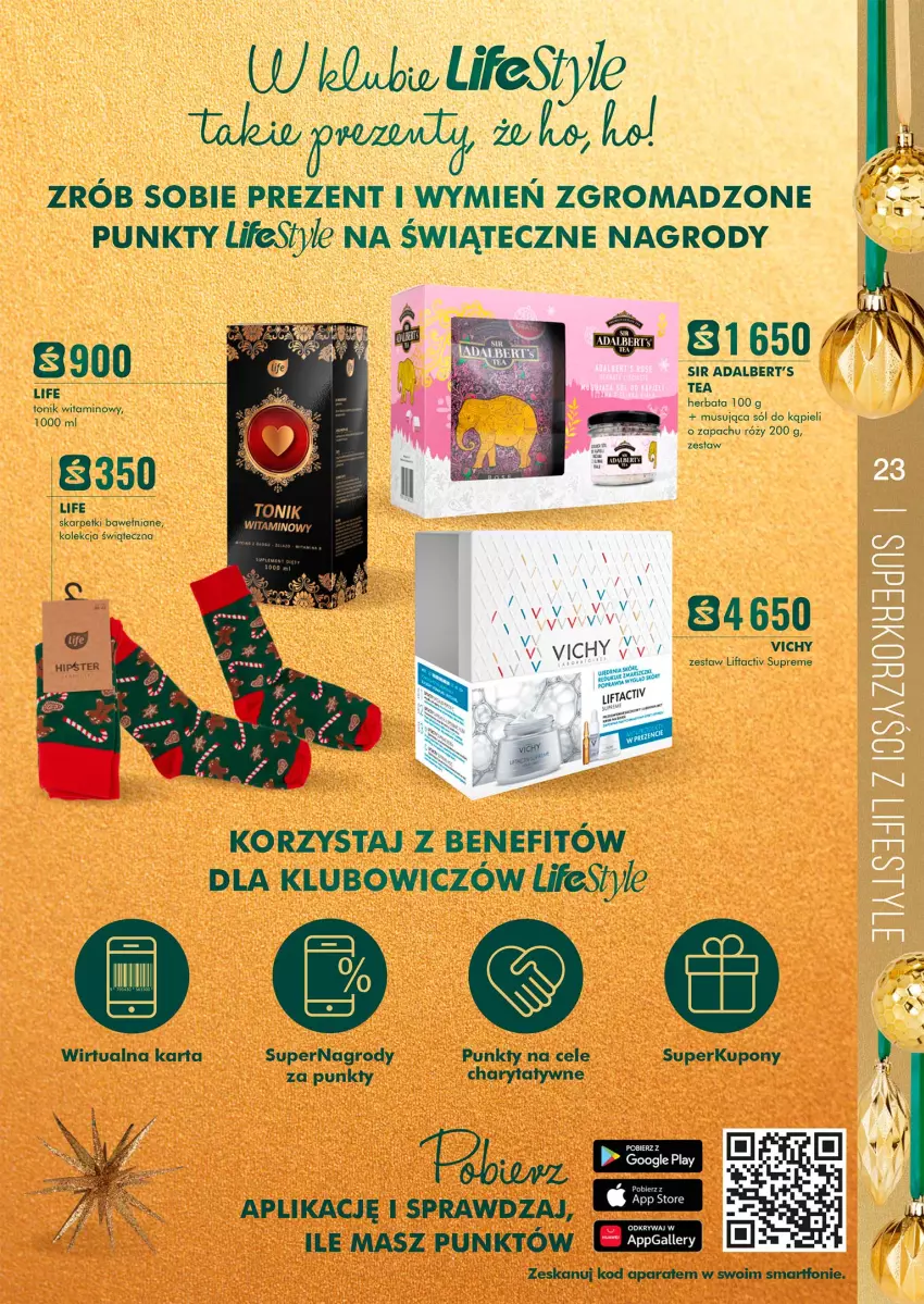 Gazetka promocyjna Super Pharm - Gazetka - ważna 13.12 do 24.12.2021 - strona 23 - produkty: Herbata, Karp, Mus, Skarpetki, Sól, Sól do kąpieli, Tonik, Vichy