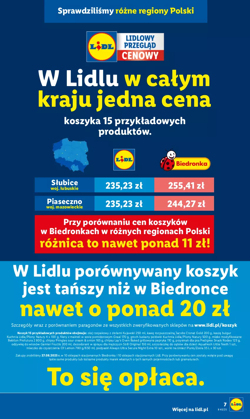 Gazetka promocyjna Lidl - GAZETKA - ważna 29.09 do 04.10.2025 - strona 11 - produkty: Always, Always Ultra, Aquafresh, BEBILON, BIC, Bulgur, Chipsy, Cif, Dezodorant, Dron, Dzieci, Fructis, Garnier, Gin, Gra, Graal, Grill, Groch, Jacobs, Kosz, Kuchnia, Kujawski, Lay’s, LG, Mleczko, Mleko, Mleko modyfikowane, Olej, Olej rzepakowy, Papryka, Pedigree, Podpaski, Por, Pringles, Przysmak dla psa, Pur, Rama, Sos, Str8, Worki na śmiec, Worki na śmieci