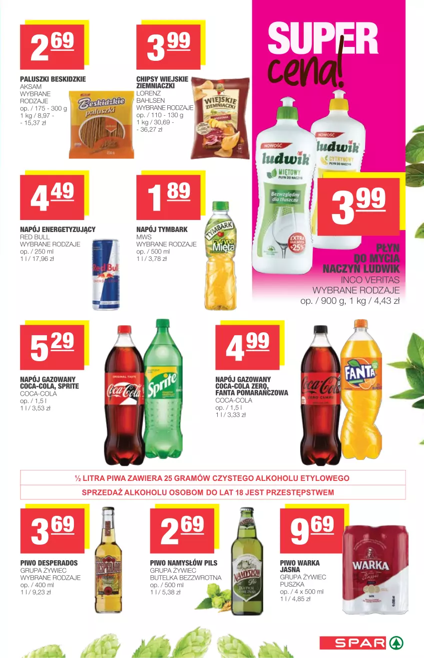 Gazetka promocyjna Spar - Spar - ważna 12.05 do 18.05.2021 - strona 7 - produkty: Aksam, Beskidzki, Chipsy, Coca-Cola, Desperados, Fa, Fanta, Lorenz, Ludwik, Namysłów, Napój, Napój gazowany, Piwo, Red Bull, Sprite, Tymbark, Warka