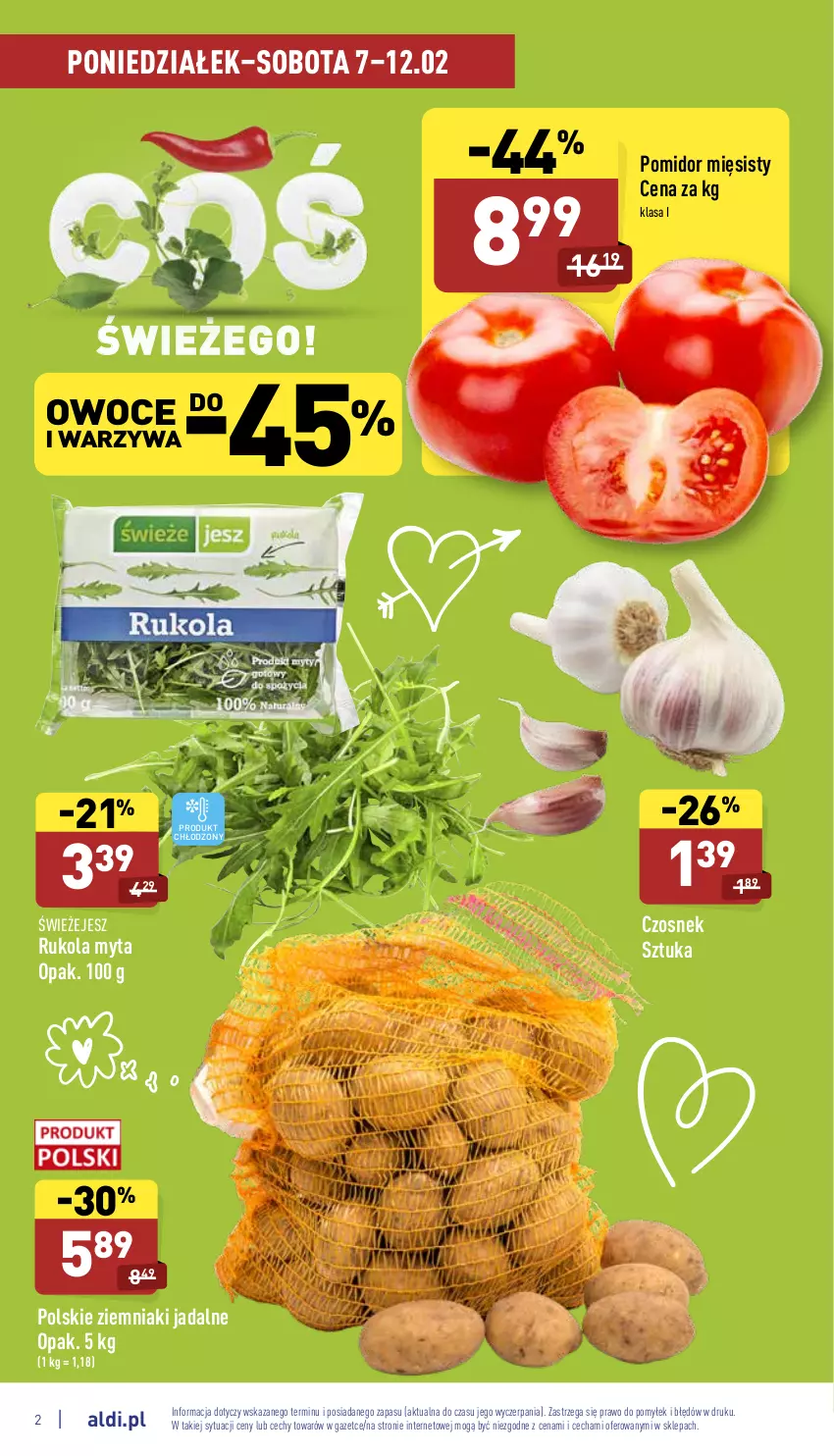 Gazetka promocyjna Aldi - Katalog spożywczy - ważna 07.02 do 12.02.2022 - strona 2 - produkty: Czosnek, Owoce, Rukola, Warzywa, Ziemniaki