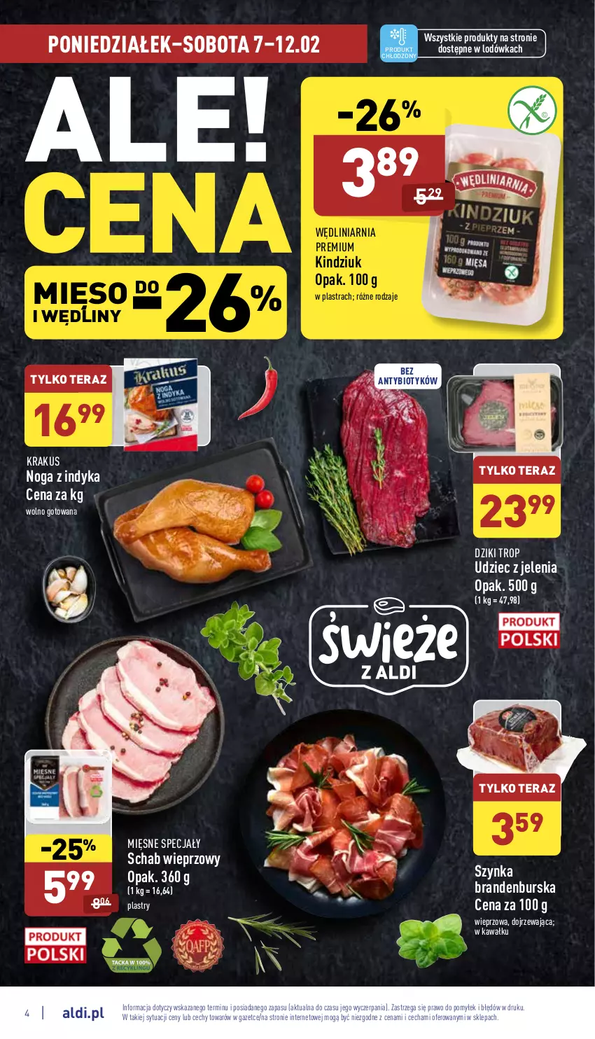 Gazetka promocyjna Aldi - Katalog spożywczy - ważna 07.02 do 12.02.2022 - strona 4 - produkty: Kawa, Kindziuk, Krakus, Lodówka, Mięsne specjały, Mięso, Schab wieprzowy, Szynka, Tera