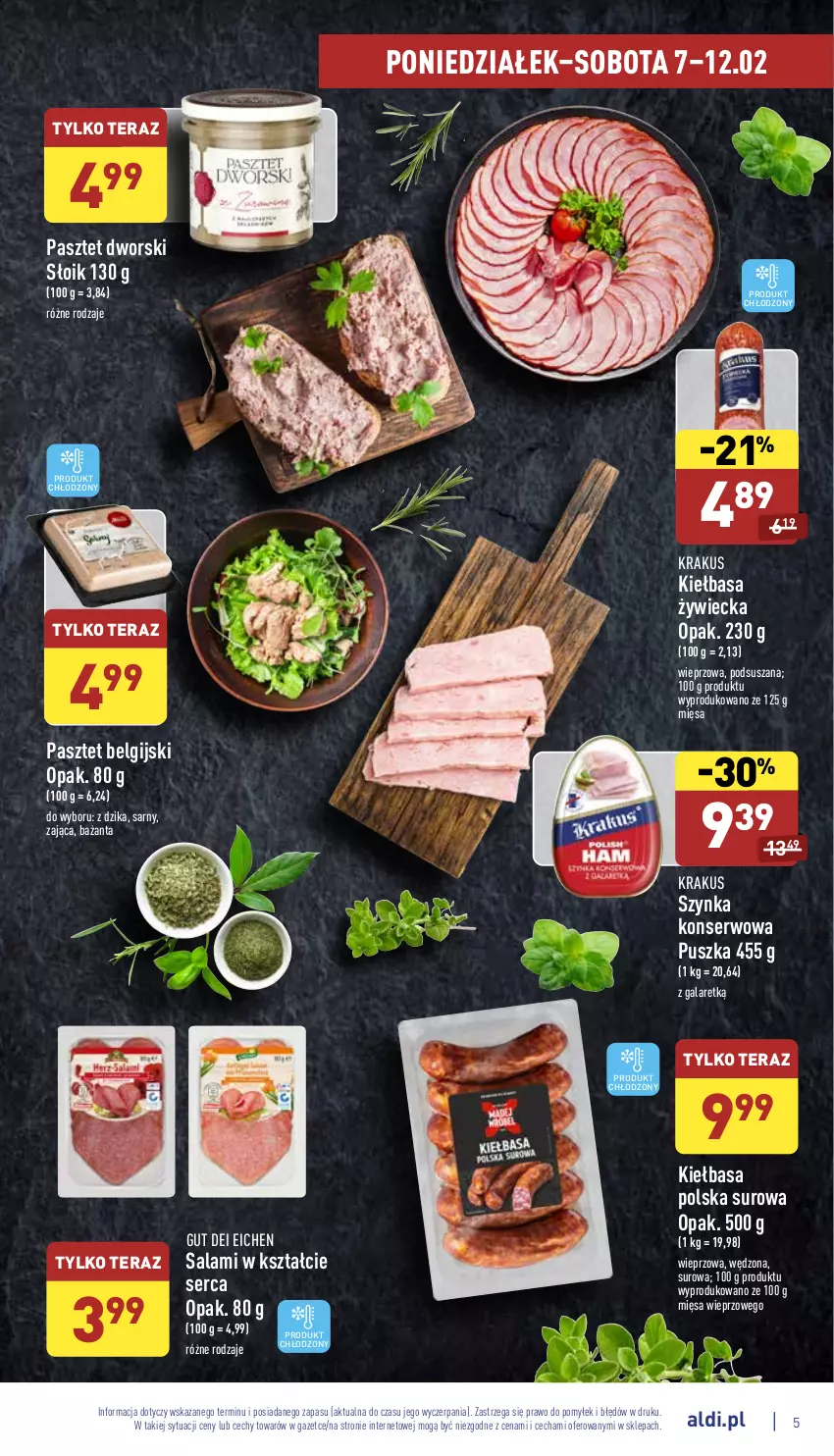 Gazetka promocyjna Aldi - Katalog spożywczy - ważna 07.02 do 12.02.2022 - strona 5 - produkty: Gala, Kiełbasa, Krakus, LG, Pasztet, Salami, Ser, Szynka, Szynka konserwowa, Tera