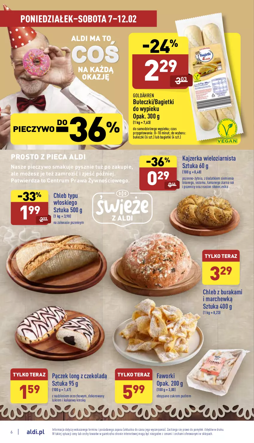 Gazetka promocyjna Aldi - Katalog spożywczy - ważna 07.02 do 12.02.2022 - strona 6 - produkty: Bułeczki, Chleb, Chleb typu włoskiego, Fa, Faworki, Kajzerka, Kakao, Pączek, Piec, Pieczywo, Rum, Sezam, Tera