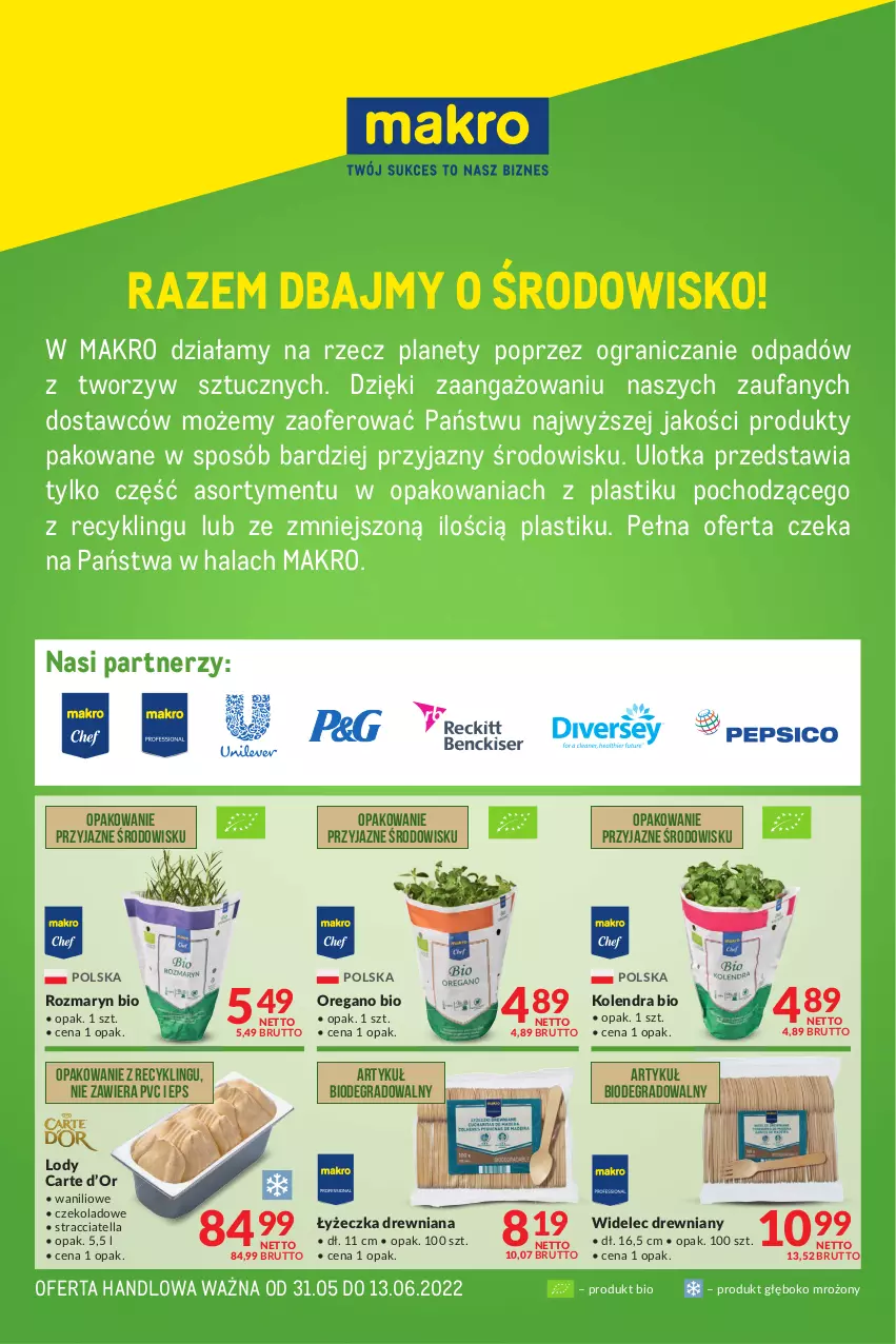 Gazetka promocyjna Makro - [Oferta specjalna] Razem dbajmy o środowisko - ważna 31.05 do 13.06.2022 - strona 1 - produkty: Fa, Gra, Kolendra, Lody, Widelec