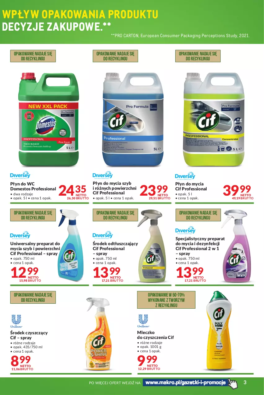 Gazetka promocyjna Makro - [Oferta specjalna] Razem dbajmy o środowisko - ważna 31.05 do 13.06.2022 - strona 3 - produkty: Cif, Domestos, Gin, Mleczko, Płyn do mycia, Płyn do wc