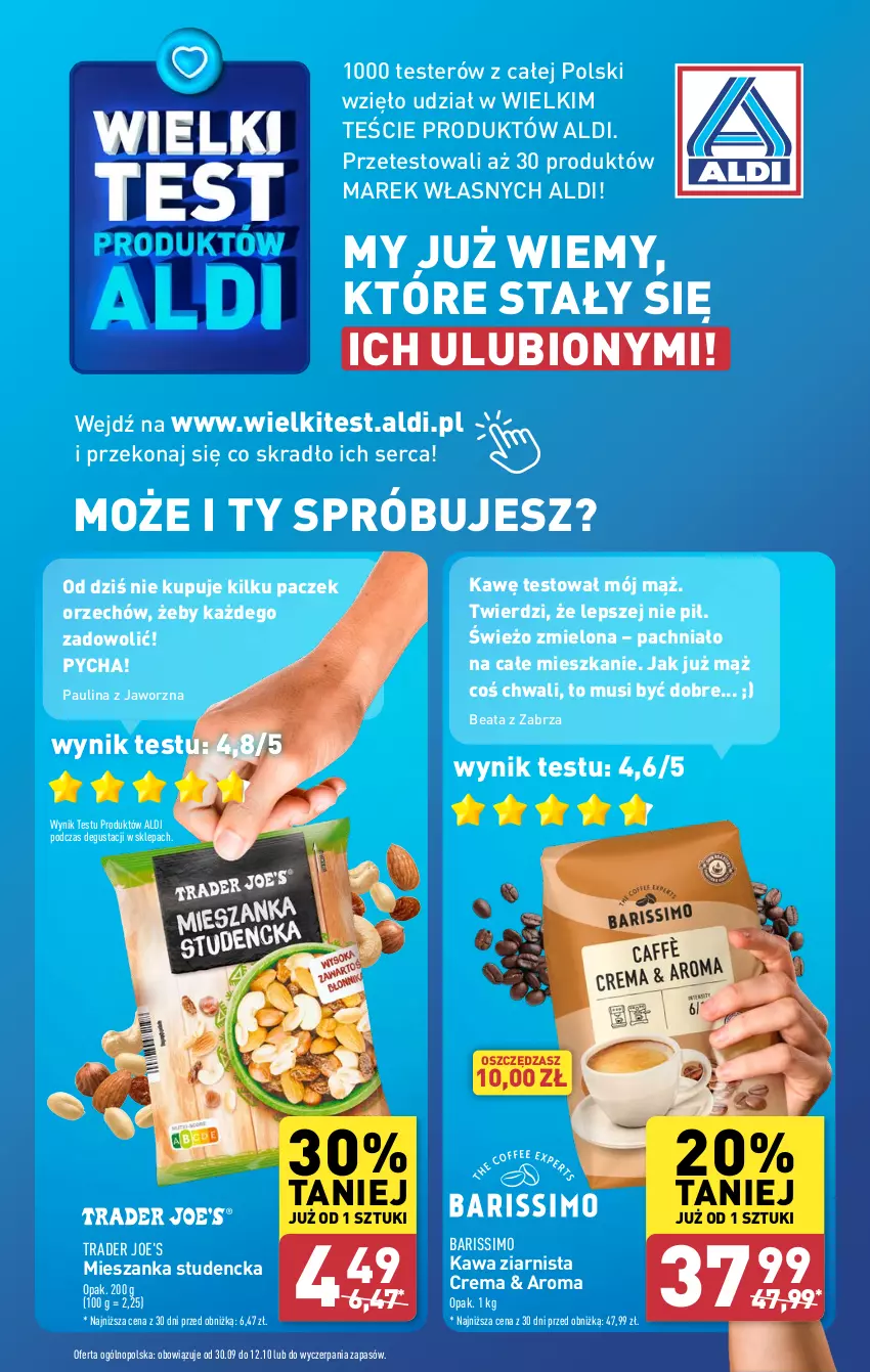 Gazetka promocyjna Aldi - Pełna oferta - ważna 30.09 do 05.10.2024 - strona 18 - produkty: Kawa, Kawa ziarnista, Mieszanka studencka, Mus, Ser