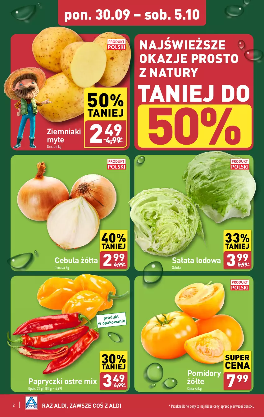 Gazetka promocyjna Aldi - Pełna oferta - ważna 30.09 do 05.10.2024 - strona 2 - produkty: Cebula, Pomidory, Sałat, Sałata lodowa, Ziemniaki