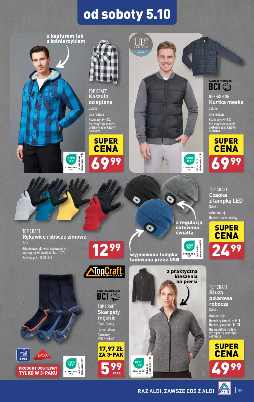 Gazetka promocyjna Aldi - Pełna oferta - ważna 30.09 do 05.10.2024 - strona 35 - produkty: Bluza, Bluza polarowa, Czapka, Fa, Karp, Kosz, Koszula, Kurtka, LANA, Rękawice, Rękawice robocze, Top