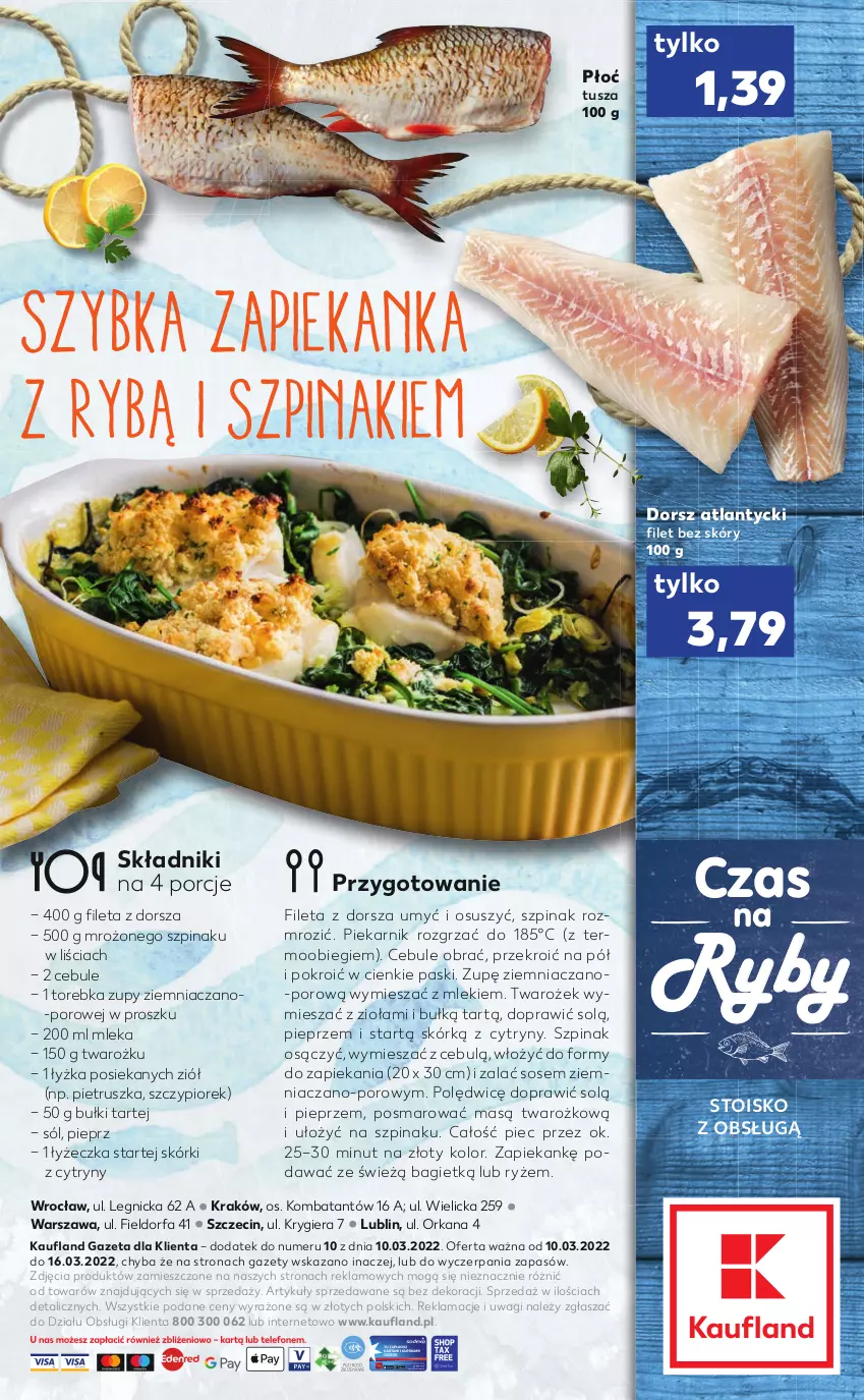 Gazetka promocyjna Kaufland - RYBY - ważna 10.03 do 16.03.2022 - strona 2 - produkty: Cytryny, Dorsz, Fa, Orka, Piec, Piekarnik, Pieprz, Pietruszka, Por, Ryż, Sól, Sos, Szpinak, Torebka, Tusz, Wagi, Zapiekanka