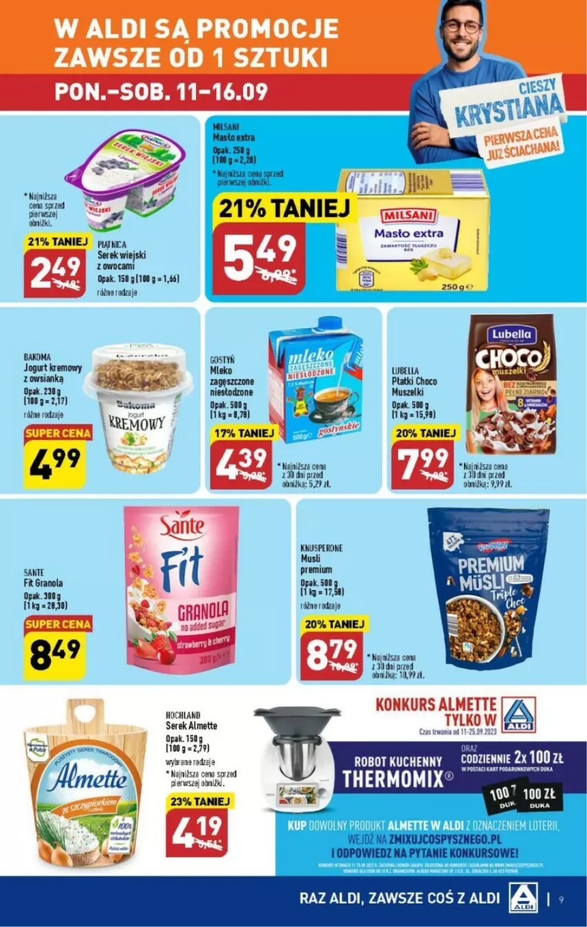 Gazetka promocyjna Aldi - ważna 11.09 do 16.09.2023 - strona 41 - produkty: Almette, Bakoma, Bell, Bella, Gra, Granola, Hochland, Jogurt, Lubella, Masło, Mleko, Mus, Robot, Sante, Ser, Serek, Serek wiejski