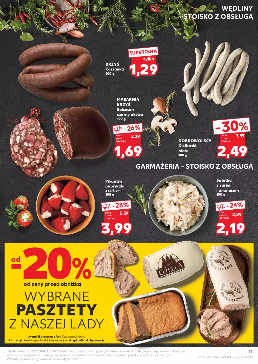 Gazetka promocyjna Kaufland - Gazetka tygodnia - ważna 19.09 do 25.09.2024 - strona 17 - produkty: Ananas, Kasza, Kaszanka, Kiełbaski białe, Pasztet, Sałat, Sałatka, Salceson, Ser, Surimi, Waga