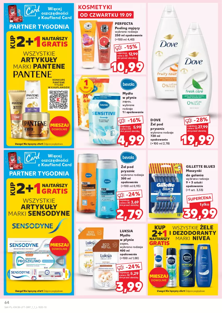 Gazetka promocyjna Kaufland - Gazetka tygodnia - ważna 19.09 do 25.09.2024 - strona 64 - produkty: Dezodorant, Dove, Gillette, Gra, Luksja, Mydło, Mydło w płynie, Nivea, Pantene, Peeling, Perfecta, Sensodyne, Waga