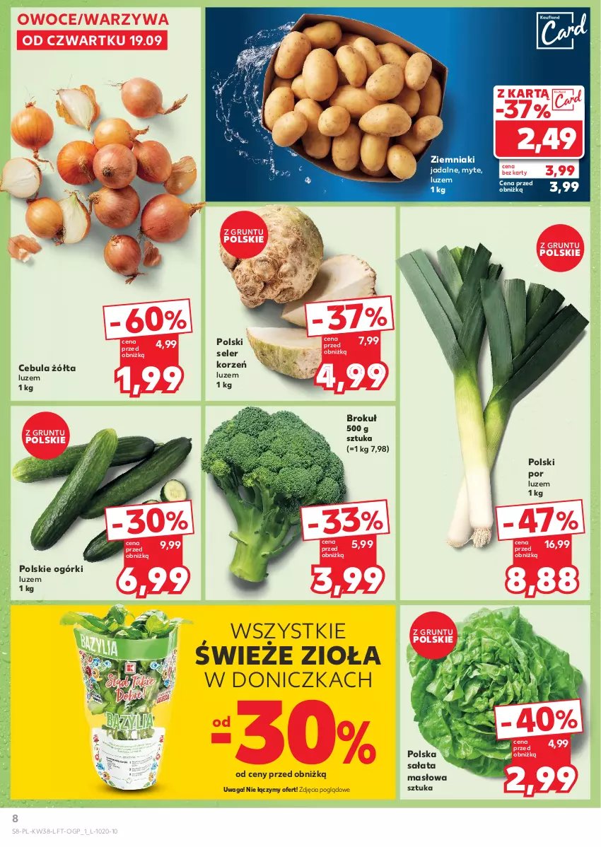 Gazetka promocyjna Kaufland - Gazetka tygodnia - ważna 19.09 do 25.09.2024 - strona 8 - produkty: Cebula, Grunt, Masło, Owoce, Por, Sałat, Sałata masłowa, Seler korzeń, Waga, Warzywa, Ziemniaki